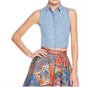 Alice Olivia Sleeveless Cropped Chambray Top